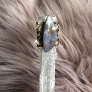 Botswana Agate & Pyrite Crystal Ring